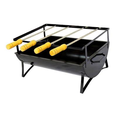 Churrasqueira a Carvao Portatil Aco Carbono com Grelha e Espetos Preto Ouro Minas F042GOM