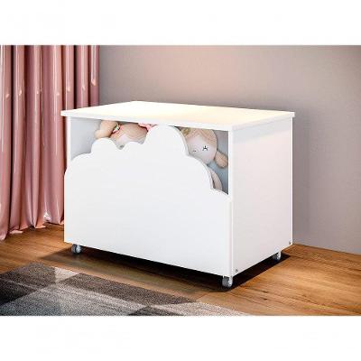 Baú de Brinquedos Nuvem Alegria Branco em MDF com Tampa Articulada Divaloto Móveis