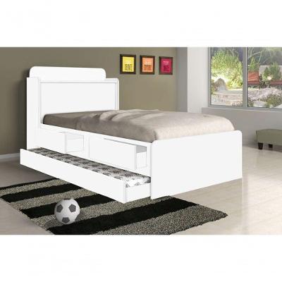Cama Solteiro Tamires com Auxiliar e Dois Colchões Branco Cambel Móveis