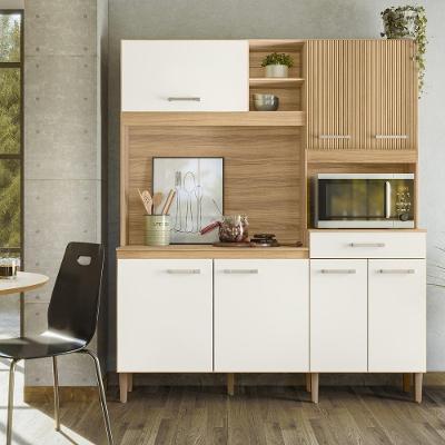 Armário de Cozinha Yara 7 Portas 1 Gaveta 160cm Freijó Off White Nicioli Móveis