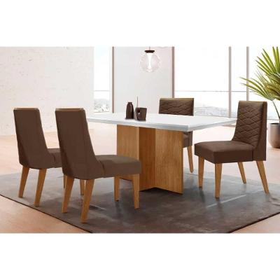 Conjunto de Jantar Berlim Curvo 4 Lugares Tampo MDF Suede Marrom 120cm Móveis Rufato