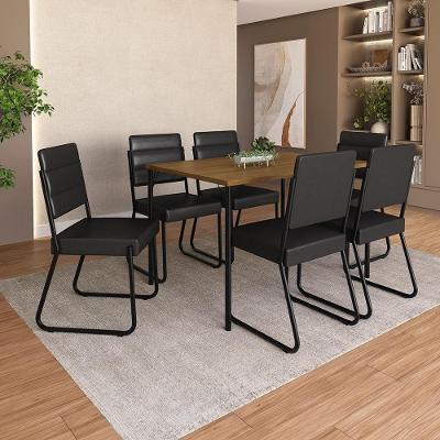 Conjunto de Sala de Jantar Milano 6 Lugares Tampo em MDP Preto 120cm Móveis Carraro
