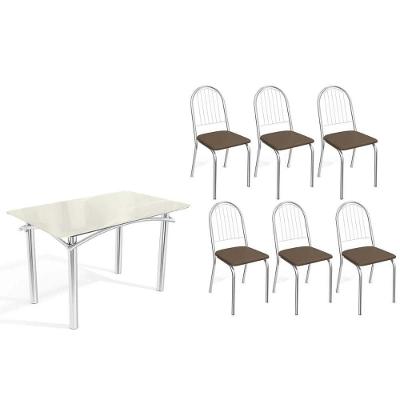 Conjunto de Jantar Elba M004 6 Lugares Tampo em MDF com Vidro 120cm Marrom Kappesberg