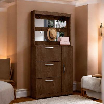Sapateira com Espelheira Porta-objetos Conjunto Randi 3 Portas 100cm MDF Marrom Malbec