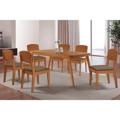 Conjunto de Jantar Havana 6 Lugares Tampo em MDF Madeirado 180cm Marrom Móveis Rufato