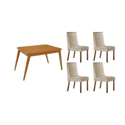 Conjunto de Jantar Havana 4 Lugares Tampo em MDF 120cm com Cadeiras Dakota Suede Creme Móveis Rufato