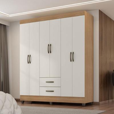 Roupeiro Casal Lite Nature 6 Portas de Bater 2 Gavetas Mdp Off White Móveis Leão
