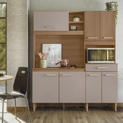 Armário de Cozinha Yara 7 Portas 1 Gaveta 160cm Ipê e Fendi Nicioli Móveis