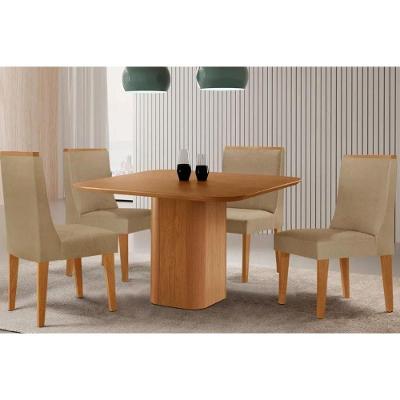 Conjunto de Jantar Maldivas 4 Lugares Tampo MDF 90cm Capuccino Linho Bege Móveis Rufato