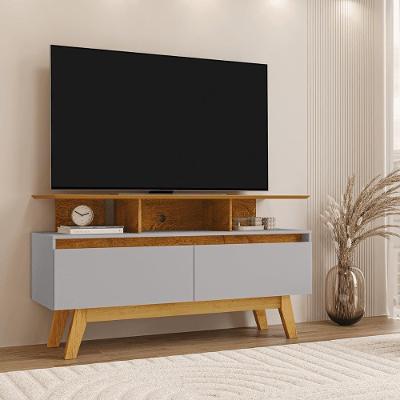 Rack com Gavetas Rubi 1,2 120cm Naturalle e Off White Bechara Móveis