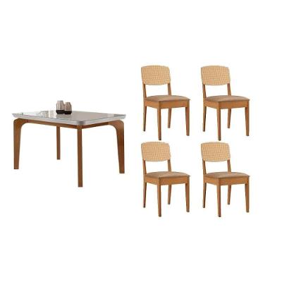 Conjunto de Jantar Londrina 4 Lugares Tampo em MDF com Vidro Curvo Bege Móveis Rufato