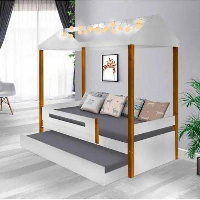 Cama Solteiro Sara com Cama Auxiliar e Led Mdf Branco Divaloto Móveis