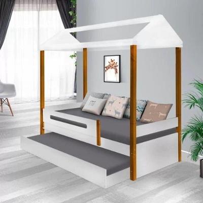 Cama Solteiro Sara com Cama Auxiliar em MDF Branco Divaloto Móveis
