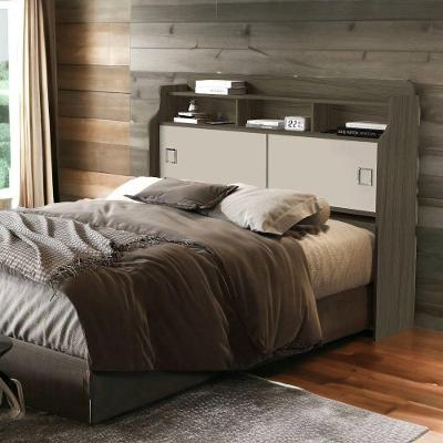Cabeceira Queen Jéssica para Cama Box em Madeira Maciça Castanho e Off White Cambel Móveis