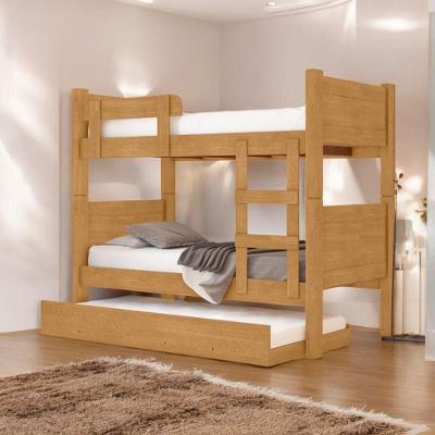 Beliche Solteiro Maria Eduarda com Escada e Cama Auxiliar MDF Marrom Naturalle