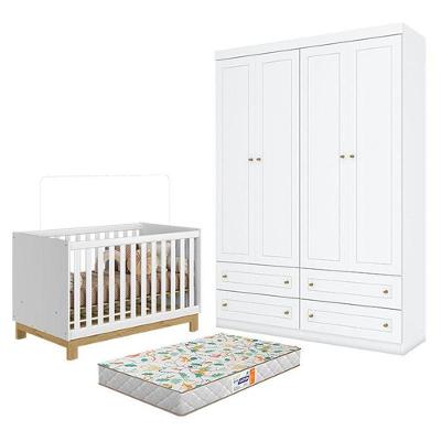 Conjunto Berço Americano Mini Cama Q Encanto Slim MDP com Colchão Branco Acetinado Qmovi