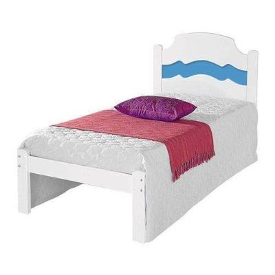 Cama de Solteiro Iris em Mdf Branco e Azul com Estrado Firme Cambel Móveis