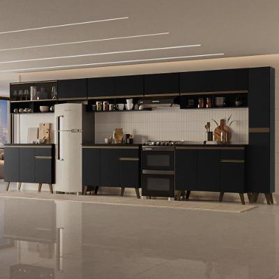 Armário de Cozinha Completa Atlanta Plaza 20 Portas 3 Gavetas 465,50cm Preto Touch Móveis Carraro