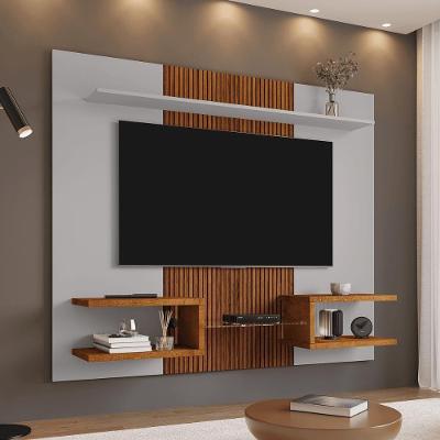 Painel para TV Atlas 55 Polegadas 163cm MDP Off White e Naturalle Ripado Bechara Móveis