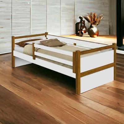 Cama Infantil Diana com Grade de Proteção em MDF Branco-mel com Pés em Madeira