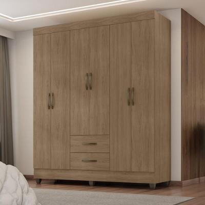Guarda Roupa Casal Roupeiro 6 Portas 2 Gavetas Lite Carvalho Oak MDP Móveis Leão