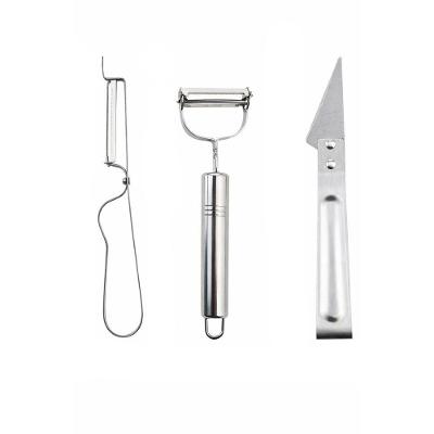Conjunto de Descascadores de Legumes e Frutas 3 Peças Aço Inox Ergonômico para Cozinha Prata Shopmix