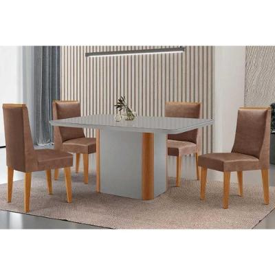 Conjunto de Jantar Pietá 4 Lugares Tampo MDF 120x80cm Naturale Off White Capuccino Móveis Rufato