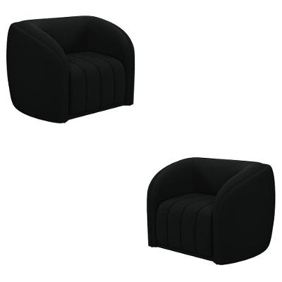 Kit 2 Poltronas Adam G45 Decorativas Sala de Estar Veludo Preto Conforto Gran Belo