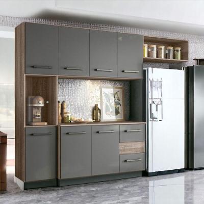 Cozinha Suspensa Juliete 7 Portas MDF MDP 180cm Carvalho e Chumbo Nicioli Móveis