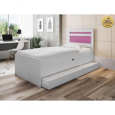 Cama Solteiro Larissa com Auxiliar e Colchões Branco e Rosa Framar