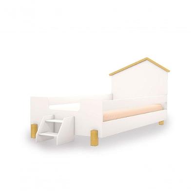Cama Solteiro Ayla com Escada Dois Degraus e Proteção Branco-mel Divaloto Móveis