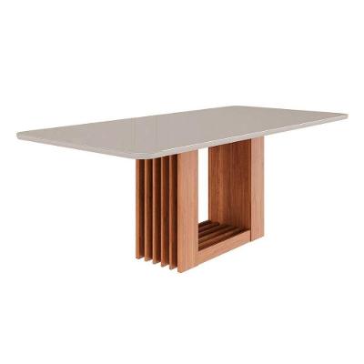 Mesa de Jantar Ariela 210cm Cinamomo-off White em MDF com Tampo de Vidro Cimol Móveis