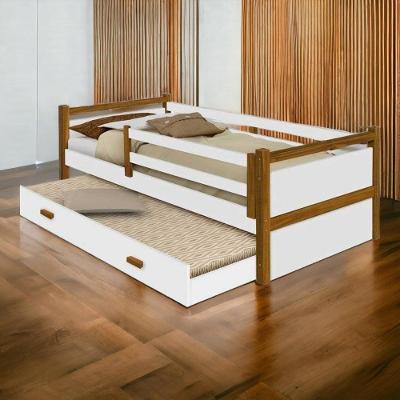 Cama Infantil Diana com Auxiliar MDF Branco Mel com Grade de Proteção Diana