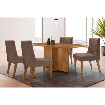 Conjunto de Jantar Berlim 4 Lugares Tampo MDF com Cadeiras Maldivas Marrom 120cm Móveis Rufato