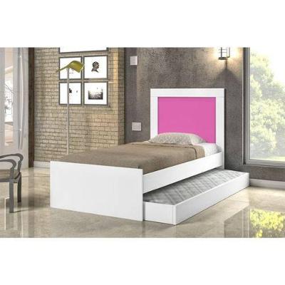 Cama Bibox Solteiro Luara com Cama Auxiliar Madeira Branco-rosa Cambel Móveis