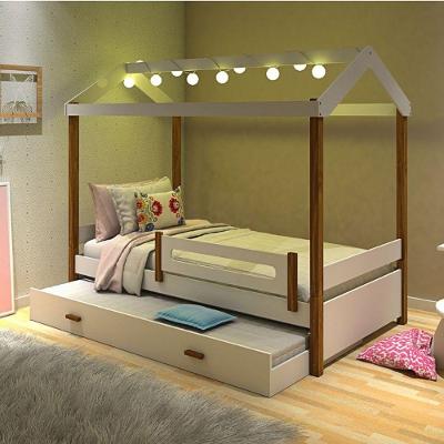 Cama Solteiro Eliz com Luzes e Cama Auxiliar MDF Branco Divaloto Móveis