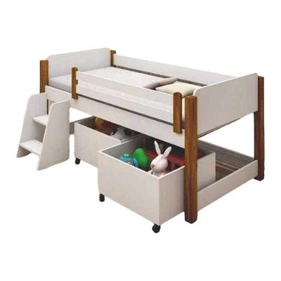 Cama Solteiro Naty com Nichos e Escadinha em MDF Branco e Mel Kids Estrado Pinus