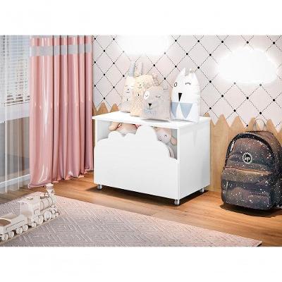 Baú de Brinquedos Nuvem Alegria Infantil com 2 Arandelas Branco Divaloto Móveis