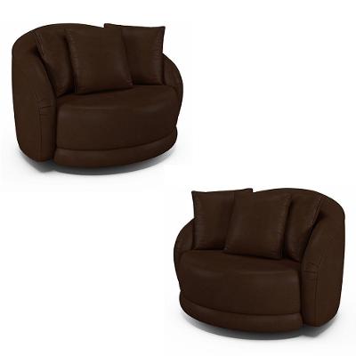 Kit 2 Poltronas Galáxia G45 Decorativas Base Giratória Couro Sintético Marrom Gran Belo