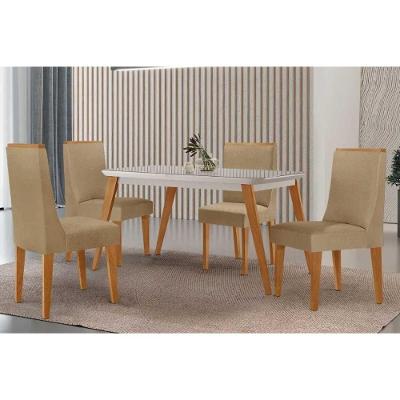 Conjunto de Jantar Havana Dakota 4 Lugares Tampo em MDF Bege Mesa 120cm Móveis Rufato