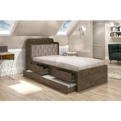 Cama Bibox Solteiro Tamires com Auxiliar Baú e Gavetas MDF Castanho Wood Cambel Móveis