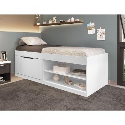 Cama com Sapateira Solteiro Vanessa 0,88 em MDF-MDP Branco Framar Móveis