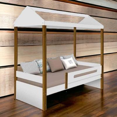 Cama Solteiro Casa Lara em Formato de Casinha em MDF Branco Lara Decorações