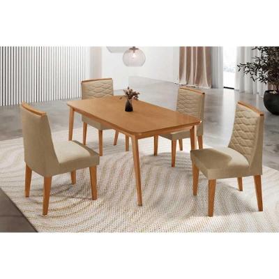 Conjunto de Jantar Havana Curvo + Maldivas 4 Lugares Tampo MDF Bege 120cm Móveis Rufato