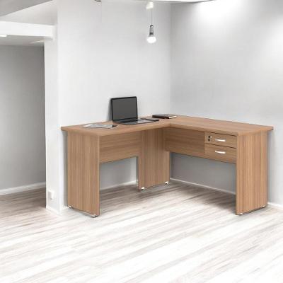 Escrivaninha em l Linea Moderna 1 Gaveta MDF 136cm Amadeirado para Home Office Plata Móveis
