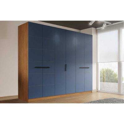 Guarda Roupa Casal Lisboa 6 Portas de Bater 4 Gavetas MDF-MDP Freijo-Azul Politorno Móveis