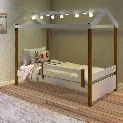 Cama Solteiro Eliz com Cordão de Luzes LED em MDF Branco Divaloto Móveis