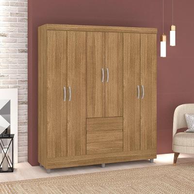 Guarda Roupa Casal Ideal 6 Portas Giratória 2 Gavetas MDP Nature Vila Rica