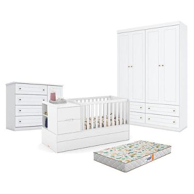 Quarto de Bebê com Berço Multifuncional Formare 4 Portas em MDF e MDP Branco Matic Móveis