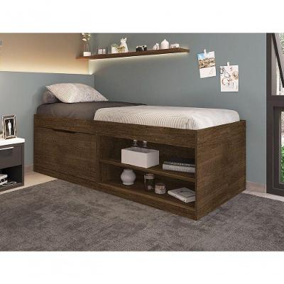 Cama com Sapateira Solteiro Vanessa com Prateleiras MDP MDF Marrom Malbec Framar
